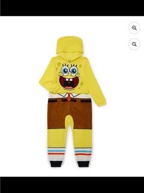 SpongeBob Squarepants Yellow Brown Hooded Kids Pajamas Onesie